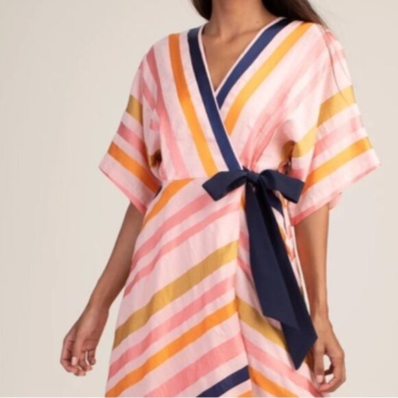 NWT TRINA TURK ENDLESS DRESS Striped Pink and Navy Wrap Dress Size 4 - Picture 3 of 4